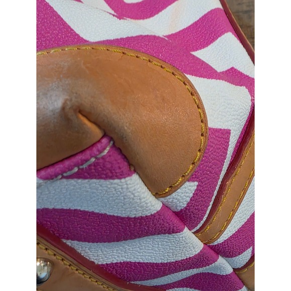 Dooney Bourke Chevron Pink White Satchel Handbag Leather Trim - Picture 12 of 12